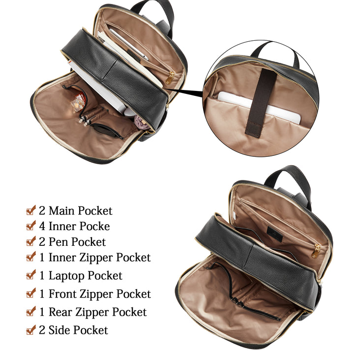 Nombongo Leather 15.6 Inch Laptop Daypack Backpack for Women