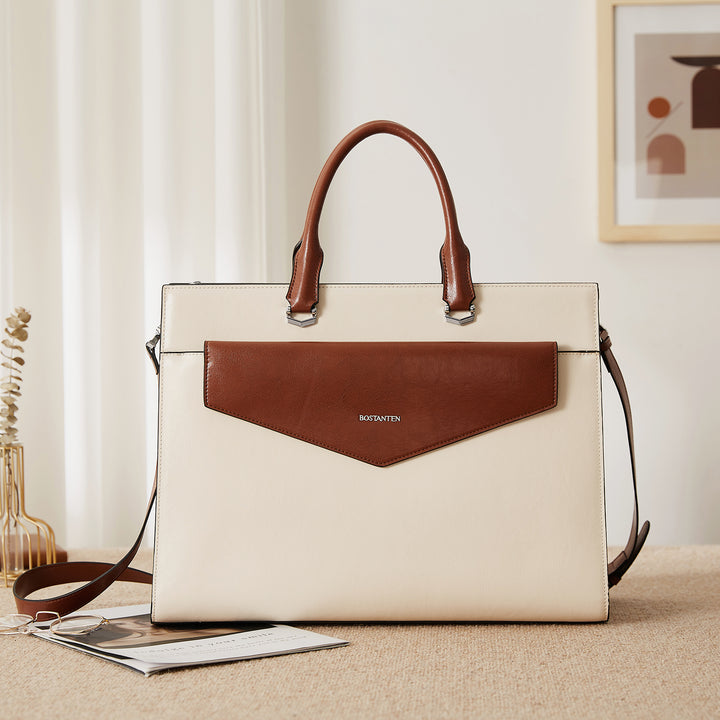 Mizuki Modern-Style Leather Briefcase — 15.6 Inch - BOSTANTEN