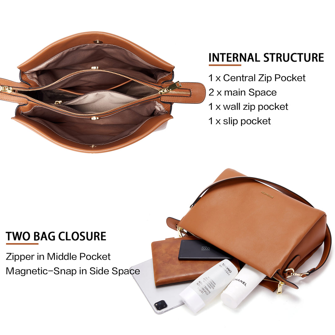 BOSTANTEN Women Leather Purses Handbags Designer Satchel Bag Shoulder Top Handle Tote Bags Triple Compartment - BOSTANTEN