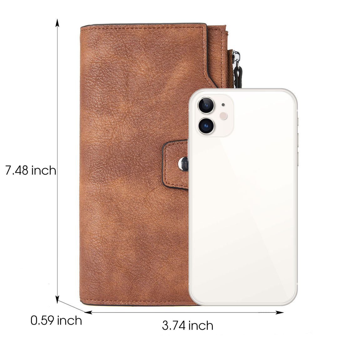 BOSTANTEN Womens Wallet Leather Wallets Large Capacity Cash Cluth Purses Coffee Rough Grain - BOSTANTEN