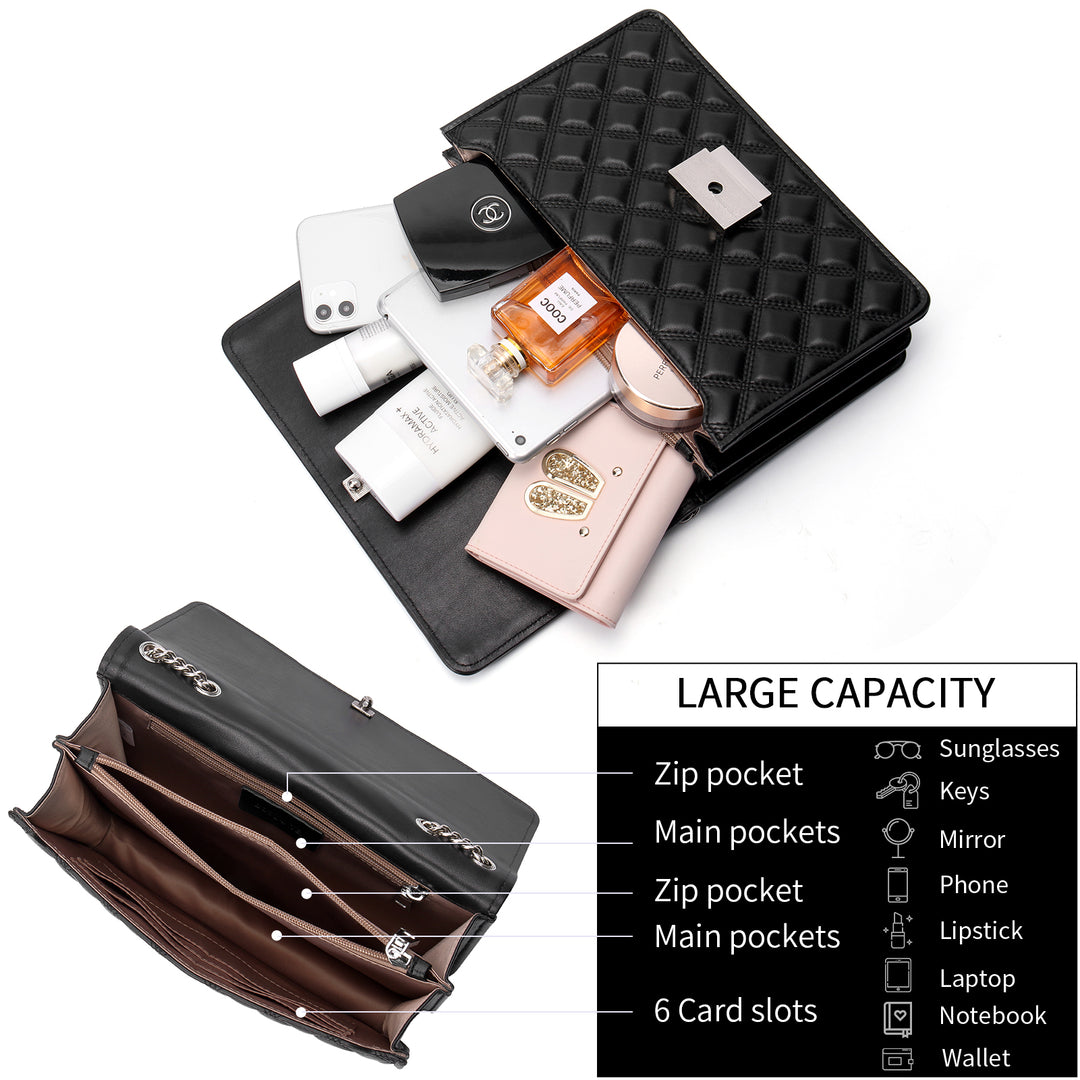 BOSTANTEN Women Handbags Designer Lambskin Leather Quilted Purses Crossbody Shoulder Bag with Chain Strap - BOSTANTEN