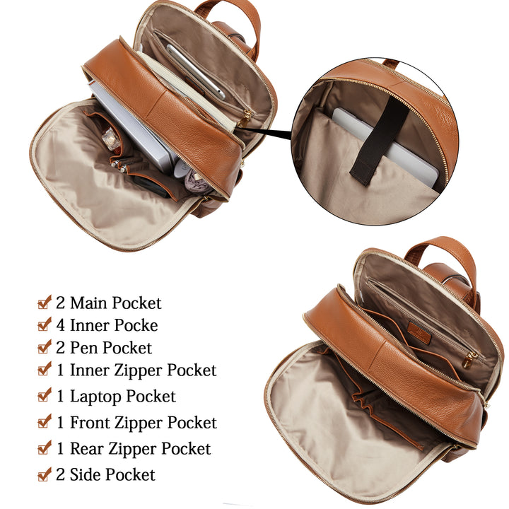 Nombongo Leather 15.6 Inch Laptop Daypack Backpack for Women