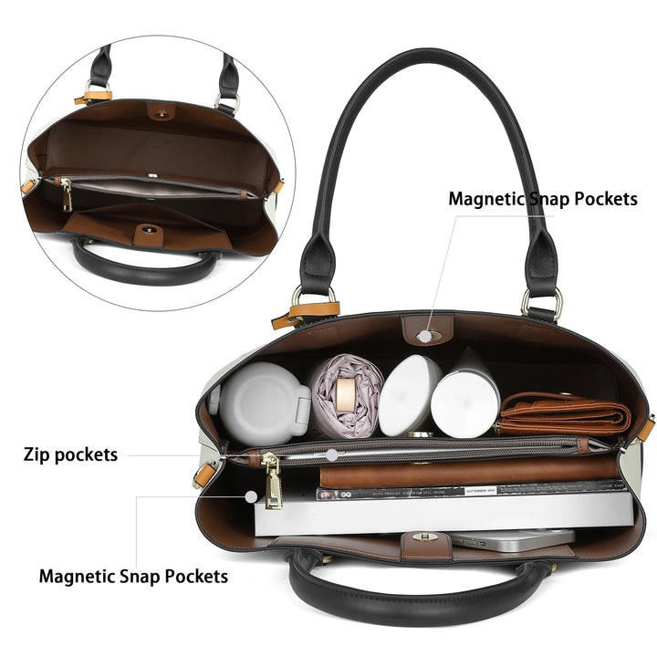 Satchel Handbags Leather Tote Purses Two Tone Designer Work Top Handle - BOSTANTEN