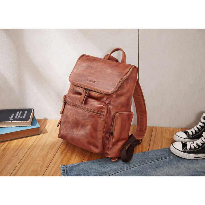 BOSTANTEN Leather Backpack 15.6 inch Laptop Backpack Vintage Travel Office Bag Large Capacity School Shoulder Bag - BOSTANTEN