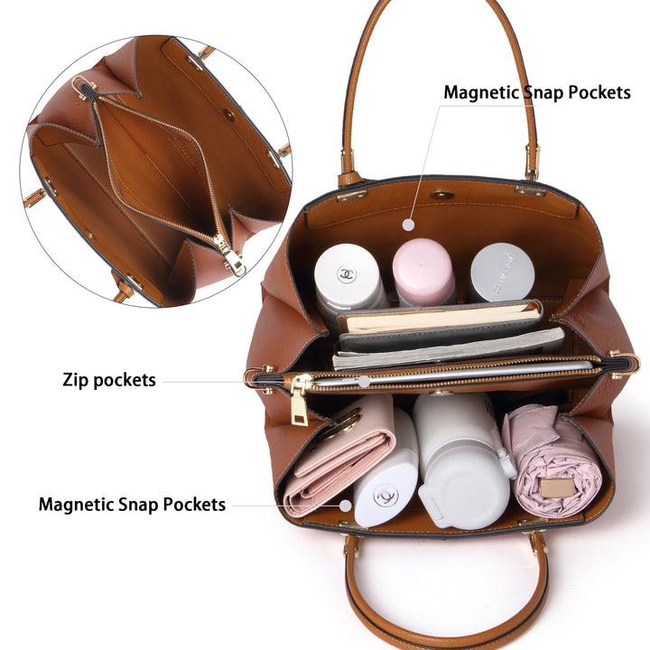 BOSTANTEN Handbags for Women Genuine Leather Designer Satchel Purses Top Handle Shoulder Bag Triple Compartment - BOSTANTEN