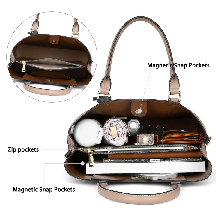 Satchel Handbags Leather Tote Purses Two Tone Designer Work Top Handle - BOSTANTEN