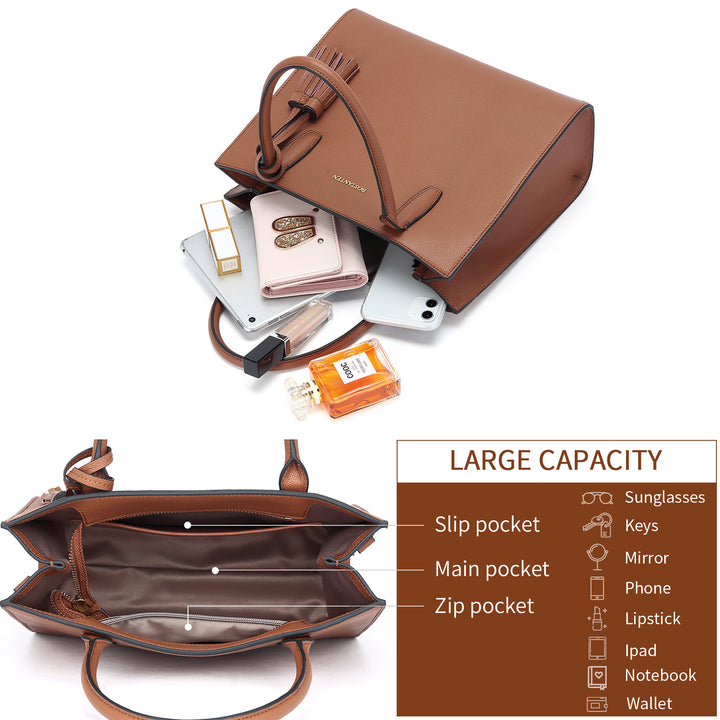BOSTANTEN Satchel Handbags for Women Designer Leather Tote Purses Ladies Top Handle Crossbody Bags with Tassel - BOSTANTEN
