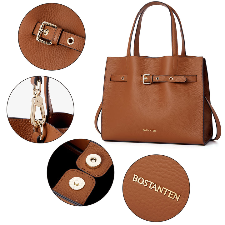 BOSTANTEN Women Handbags Purses Leather Tote Bags Designer Fashion Top Handle Crossbody Bags with Zipper Pouch - BOSTANTEN