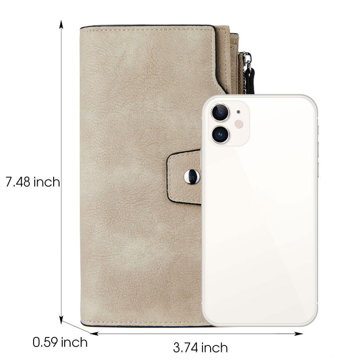 BOSTANTEN Womens Wallet Leather Wallets Large Capacity Cash Cluth Purses Coffee Rough Grain - BOSTANTEN
