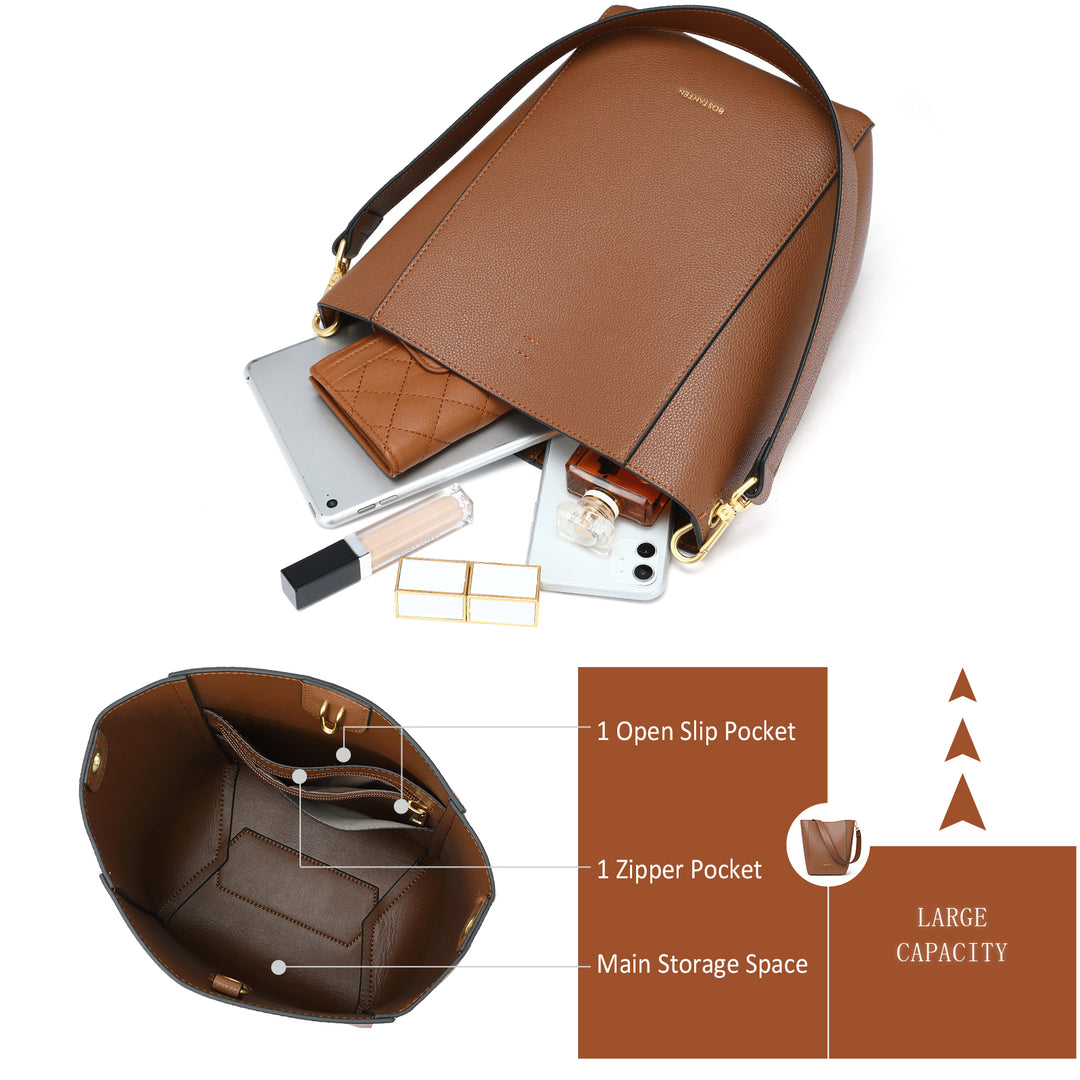 BOSTANTEN Leather Purses and Handbags for Women Designer Hobo Bucket Bag Fashion Small Crossbody Purses - BOSTANTEN