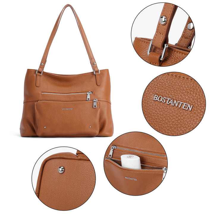 BOSTANTEN Women Handbag Leather Designer Satchel Pures Soft Hobo Bags Shoulder Top Handle Tote Work Bag - BOSTANTEN