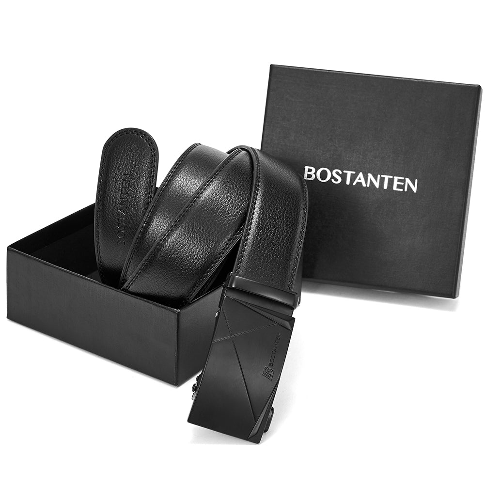 Bostanten Mens Black Leather Belt Without Holes Suit With Waist Belt - BOSTANTEN