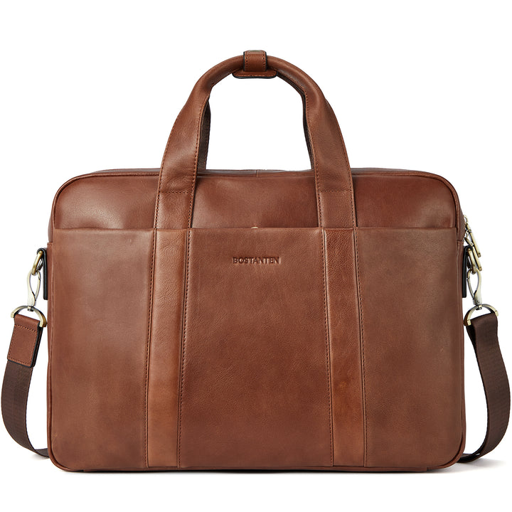 Soft Leather Briefcase with Shoulder Strap for 15.6 inch Laptop - Perfect for Men
