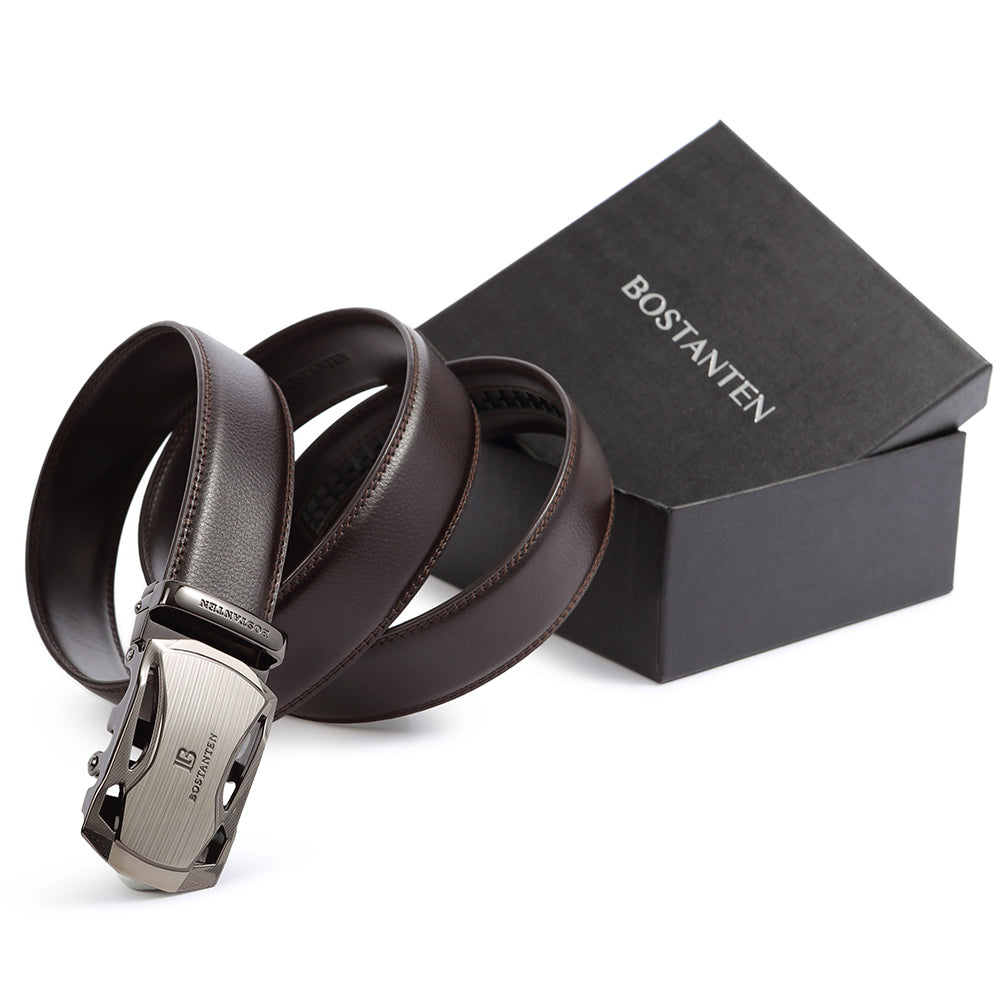 BOSTANTEN Mens Leather Ratchet Dress Belt Suit With Waist Belt Black - BOSTANTEN