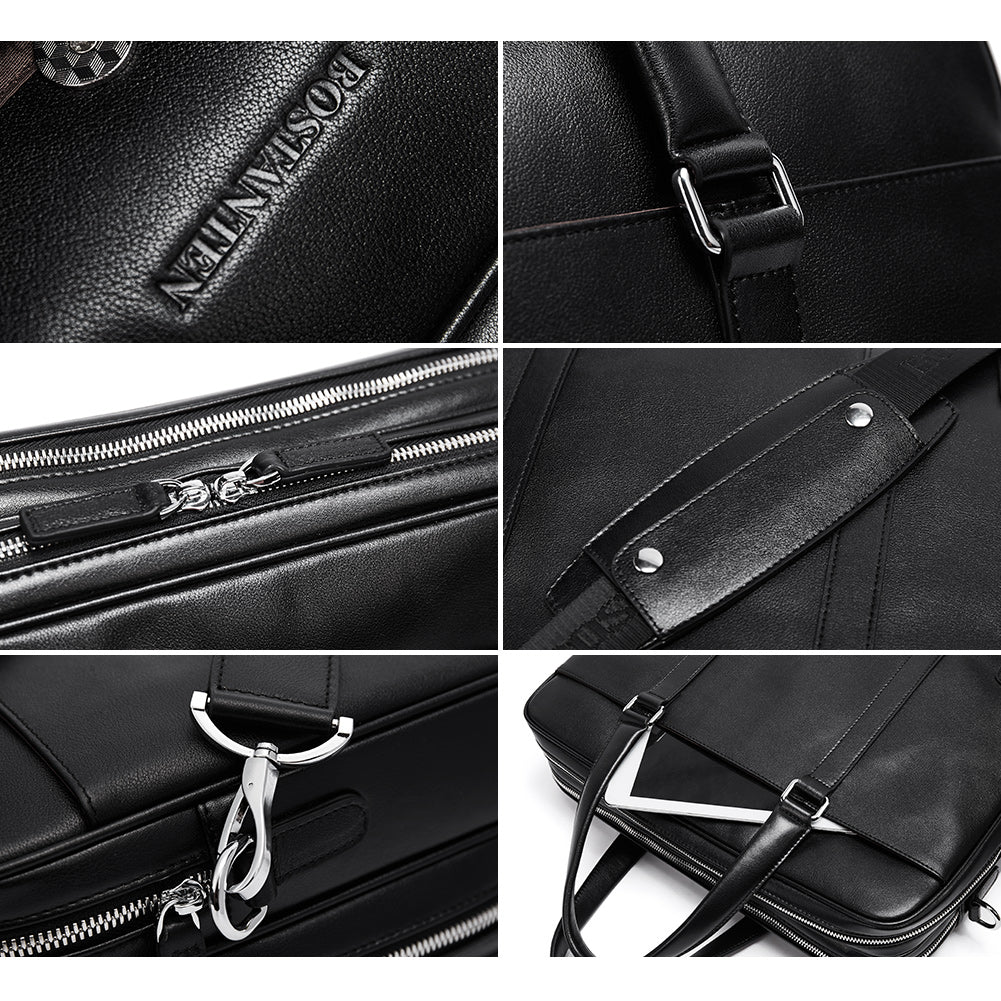 BOSTANTEN Leather Laptop Briefcase Best Work Bags Computer Bag for Men Black - BOSTANTEN