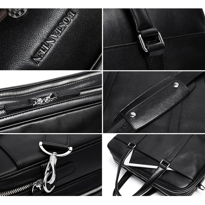 BOSTANTEN Leather Laptop Briefcase Best Work Bags Computer Bag for Men Black - BOSTANTEN