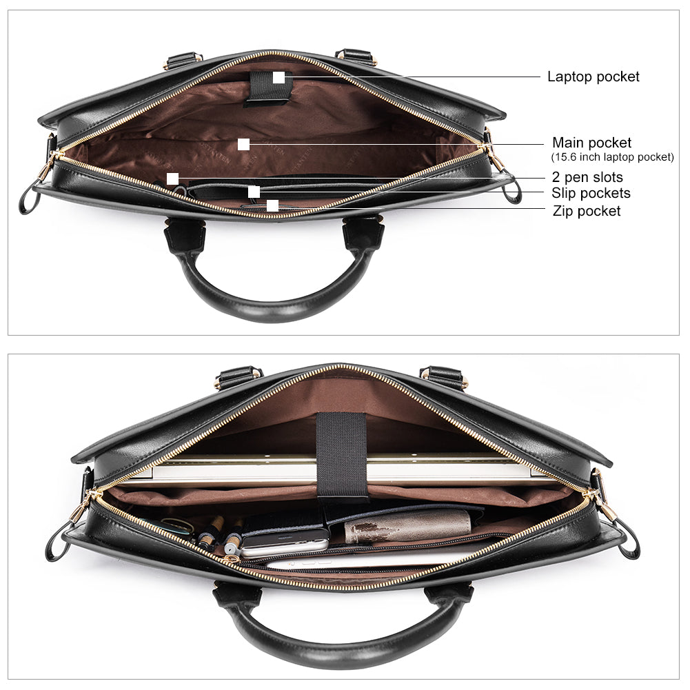 Stroud slim leather laptop bag large briefcase for business people - BOSTANTEN
