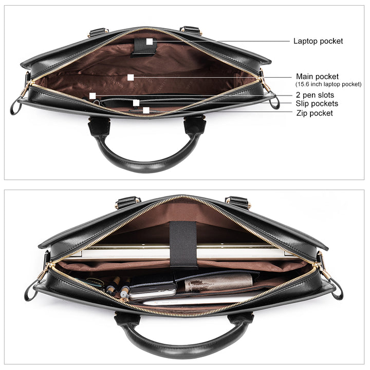 Stroud slim leather laptop bag large briefcase for business people - BOSTANTEN