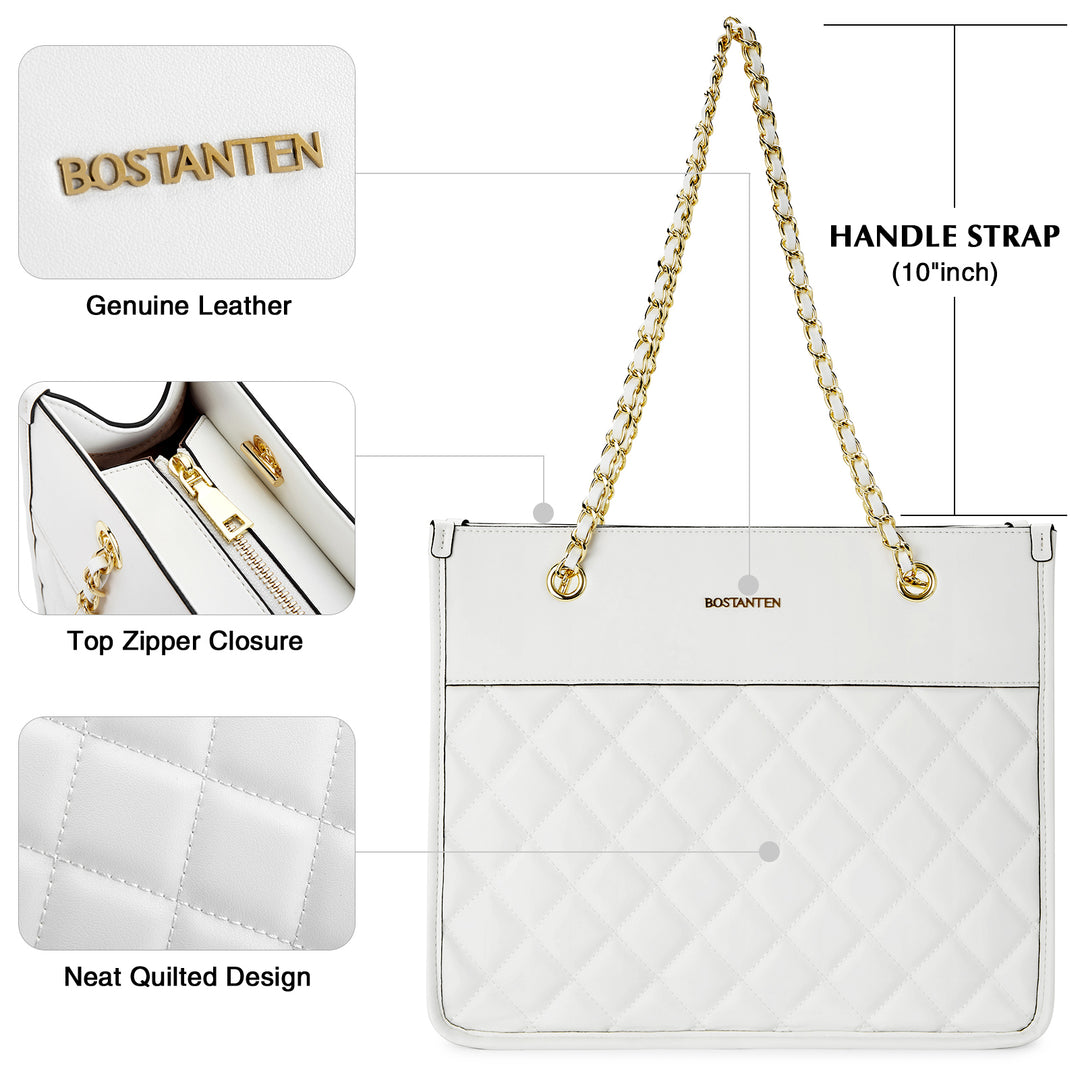 BOSTANTEN Handbags for Women Designer Leather Purses Quilted Shoulder Tote Bag with Chain Strap - BOSTANTEN