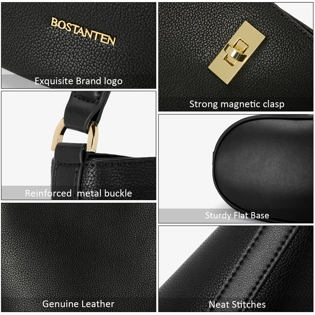 BOSTANTEN Leather Handbags for Women Designer Hobo Bucket Purses Fashion Ladies Crossbody Bags for Work Travel Daily - BOSTANTEN
