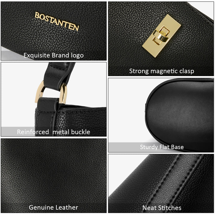 BOSTANTEN Leather Handbags for Women Designer Hobo Bucket Purses Fashion Ladies Crossbody Bags for Work Travel Daily - BOSTANTEN