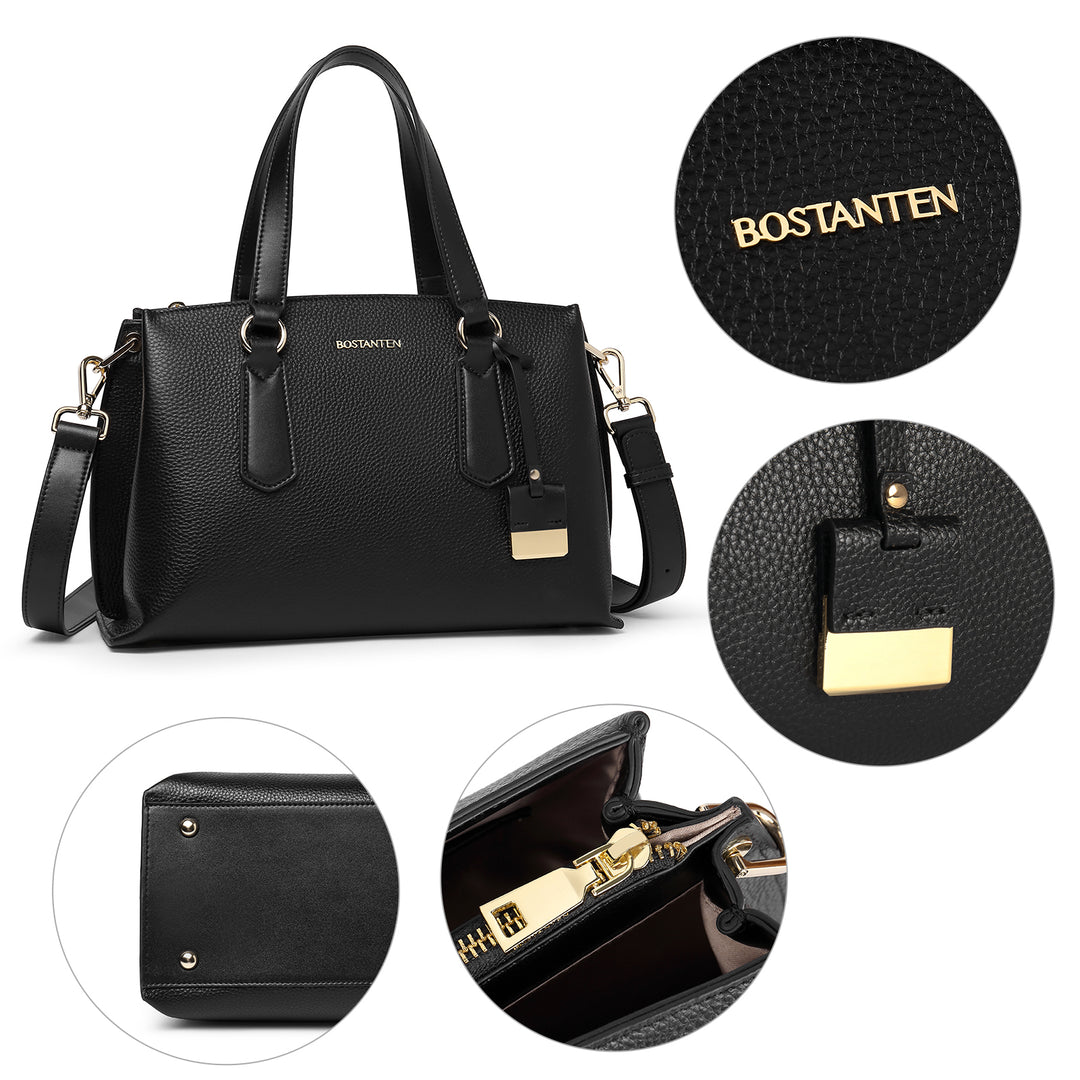 BOSTANTEN Women Leather Handbags Designer Tote Purses Ladies Fashion Satchel Top Handle Bags Triple Compartment - BOSTANTEN