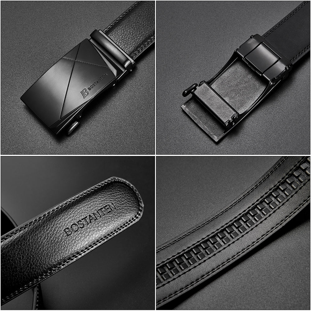 Bostanten Mens Black Leather Belt Without Holes Suit With Waist Belt - BOSTANTEN