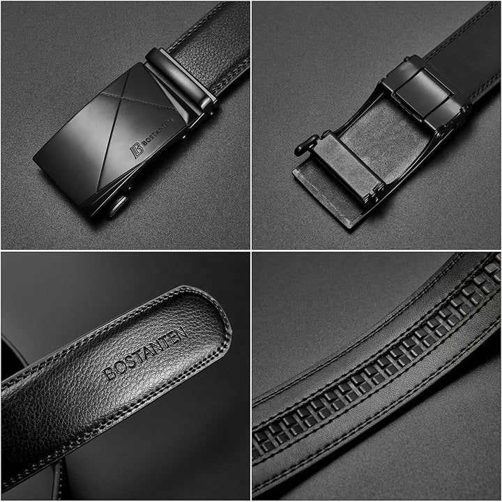 Bostanten Mens Black Leather Belt Without Holes Suit With Waist Belt - BOSTANTEN