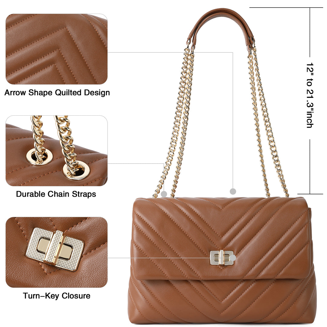 BOSTANTEN Womens Leather Shoulder Bag Quilted Designer Handbag Crossbody Bag Purse with Chain Strap - BOSTANTEN