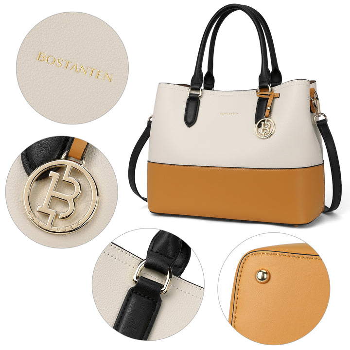 Satchel Handbags Leather Tote Purses Two Tone Designer Work Top Handle - BOSTANTEN