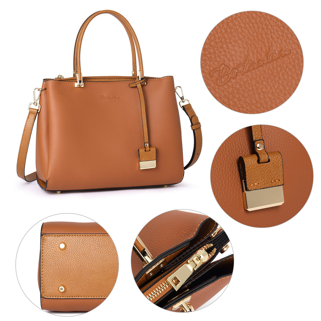 BOSTANTEN Handbags for Women Genuine Leather Designer Satchel Purses Top Handle Shoulder Bag Triple Compartment - BOSTANTEN