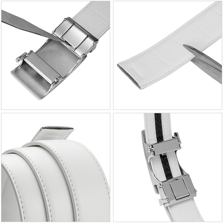 Leather Ratchet Dress Belt with Sliding Adjustable Buckle - BOSTANTEN