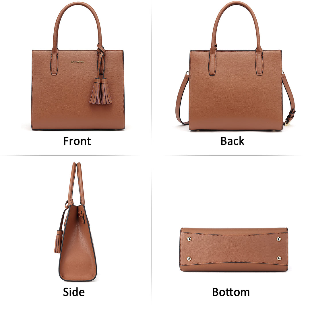 BOSTANTEN Satchel Handbags for Women Designer Leather Tote Purses Ladies Top Handle Crossbody Bags with Tassel - BOSTANTEN