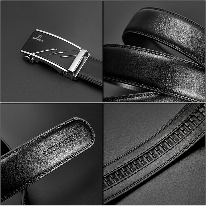 Bostanten Mens Black Leather Belt Without Holes Suit With Waist Belt - BOSTANTEN