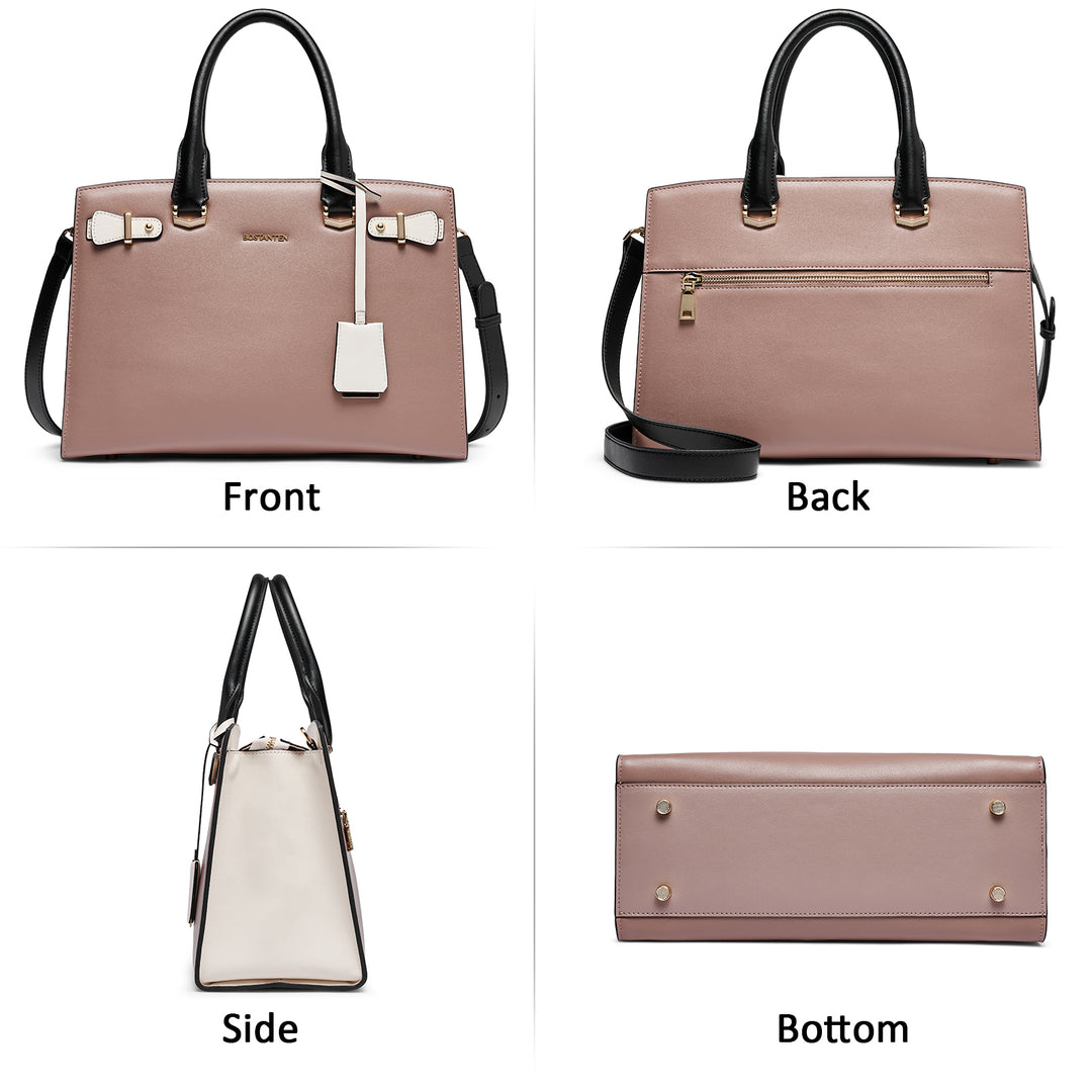 Genuine Leather Satchel Crossbody - Pink