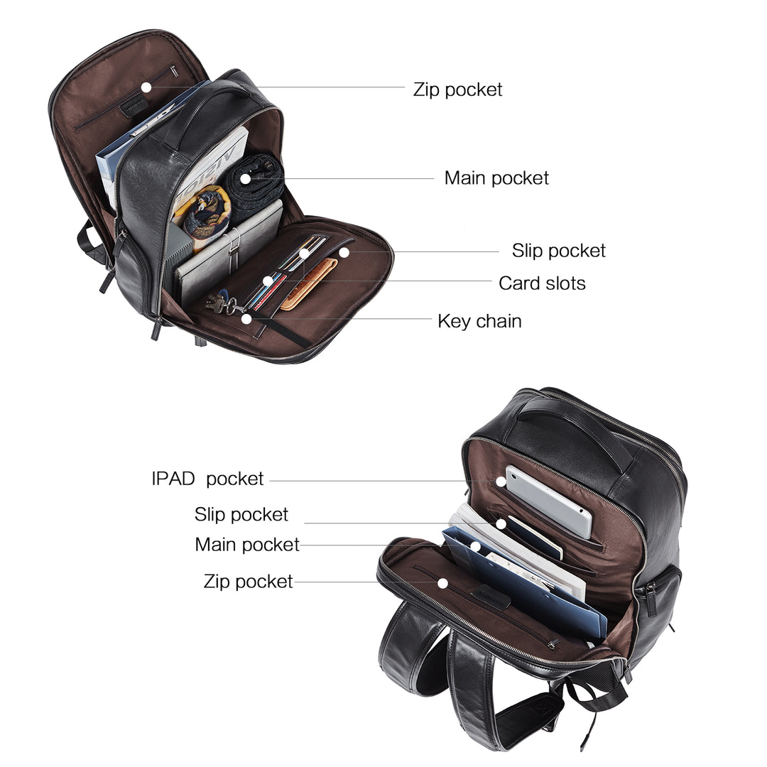 Premium Black Leather 15.6inch Laptop Backpack for Men
