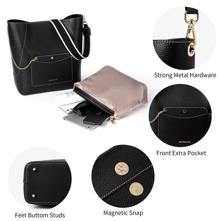 BOSTANTEN Women's Purses and Handbags Leather Designer Large Tote Purses Work Soft Crossbody Bucket Bags - BOSTANTEN