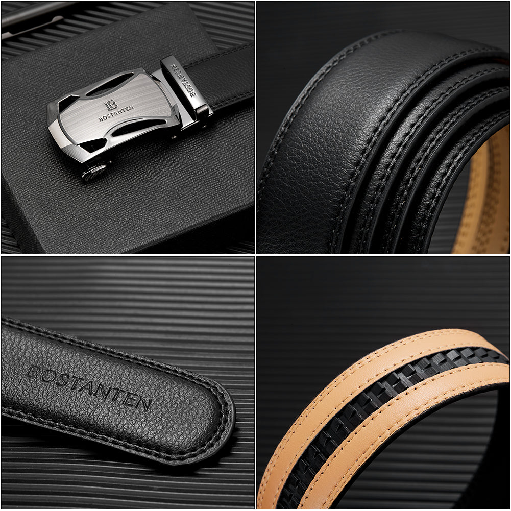 BOSTANTEN Mens Leather Ratchet Dress Belt Suit With Waist Belt Black - BOSTANTEN