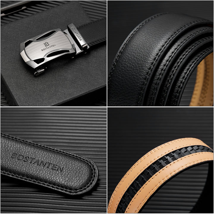 BOSTANTEN Mens Leather Ratchet Dress Belt Suit With Waist Belt Black - BOSTANTEN