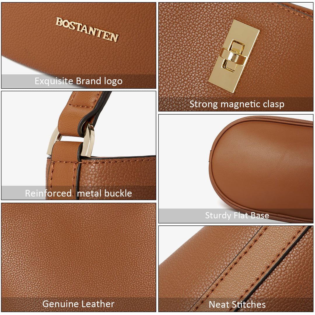 BOSTANTEN Leather Handbags for Women Designer Hobo Bucket Purses Fashion Ladies Crossbody Bags for Work Travel Daily - BOSTANTEN