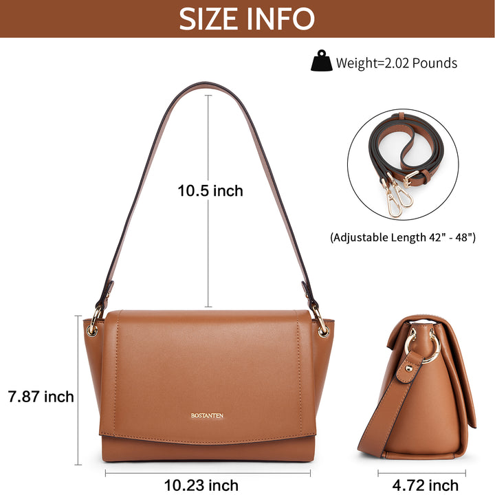 BOSTANTEN Womens Leather Crossbody Bags Designer Handbag Medium Trendy Shoulder Bag Purse - BOSTANTEN