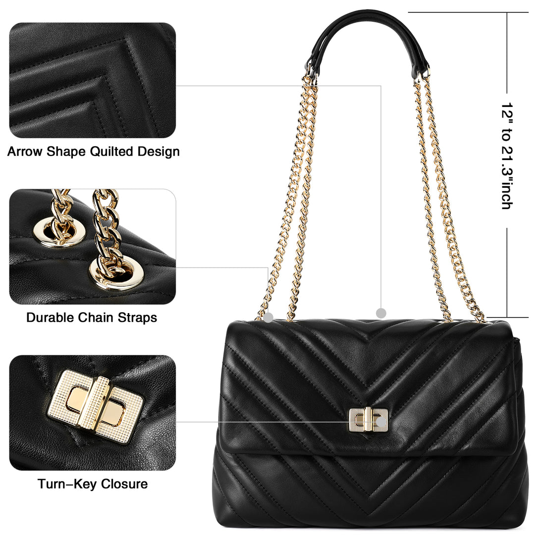 BOSTANTEN Womens Leather Shoulder Bag Quilted Designer Handbag Crossbody Bag Purse with Chain Strap - BOSTANTEN