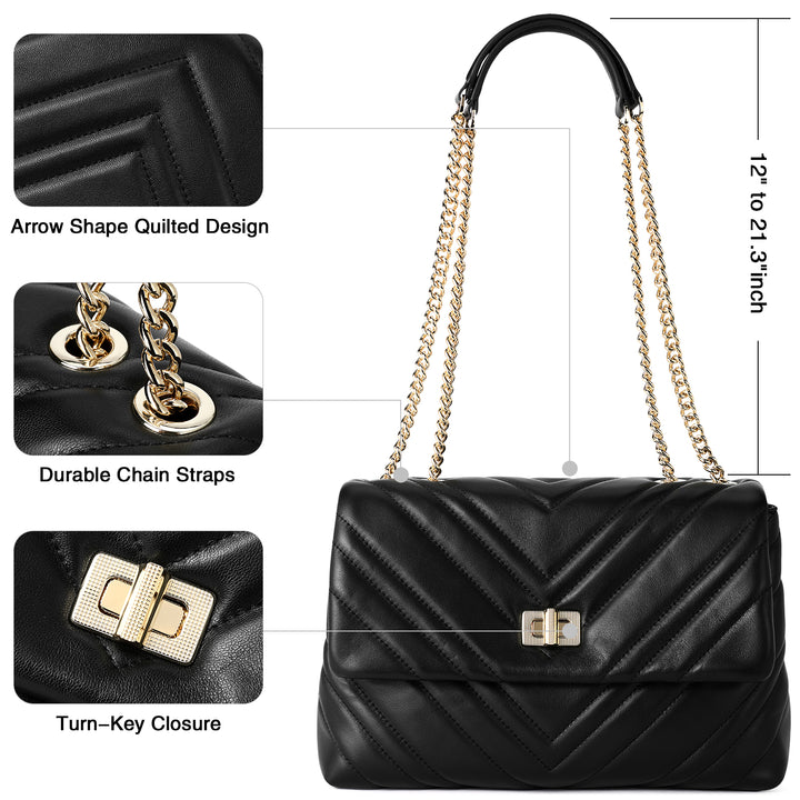 BOSTANTEN Womens Leather Shoulder Bag Quilted Designer Handbag Crossbody Bag Purse with Chain Strap - BOSTANTEN