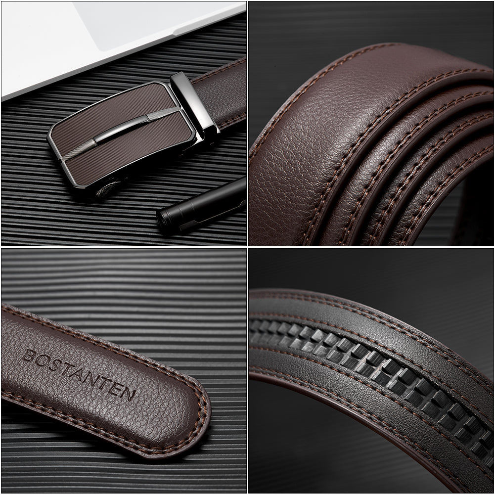 BOSTANTEN Mens Belt Leather Ratchet Dress Belt with Sliding Adjustable Buckle, Trim to Fit - BOSTANTEN