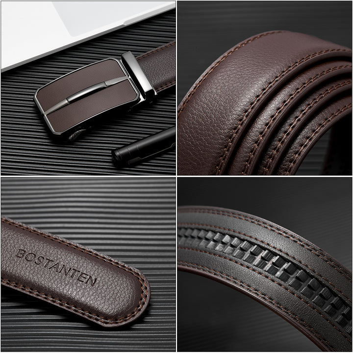 BOSTANTEN Mens Belt Leather Ratchet Dress Belt with Sliding Adjustable Buckle, Trim to Fit - BOSTANTEN