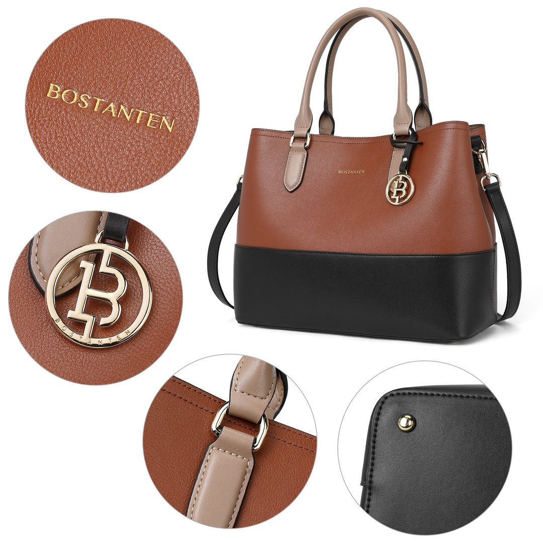 Satchel Handbags Leather Tote Purses Two Tone Designer Work Top Handle - BOSTANTEN