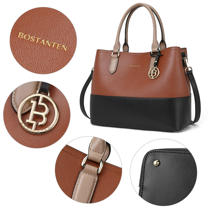 Satchel Handbags Leather Tote Purses Two Tone Designer Work Top Handle - BOSTANTEN
