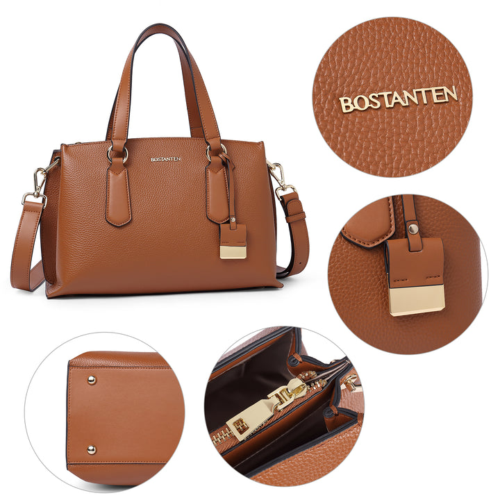 BOSTANTEN Women Leather Handbags Designer Tote Purses Ladies Fashion Satchel Top Handle Bags Triple Compartment - BOSTANTEN