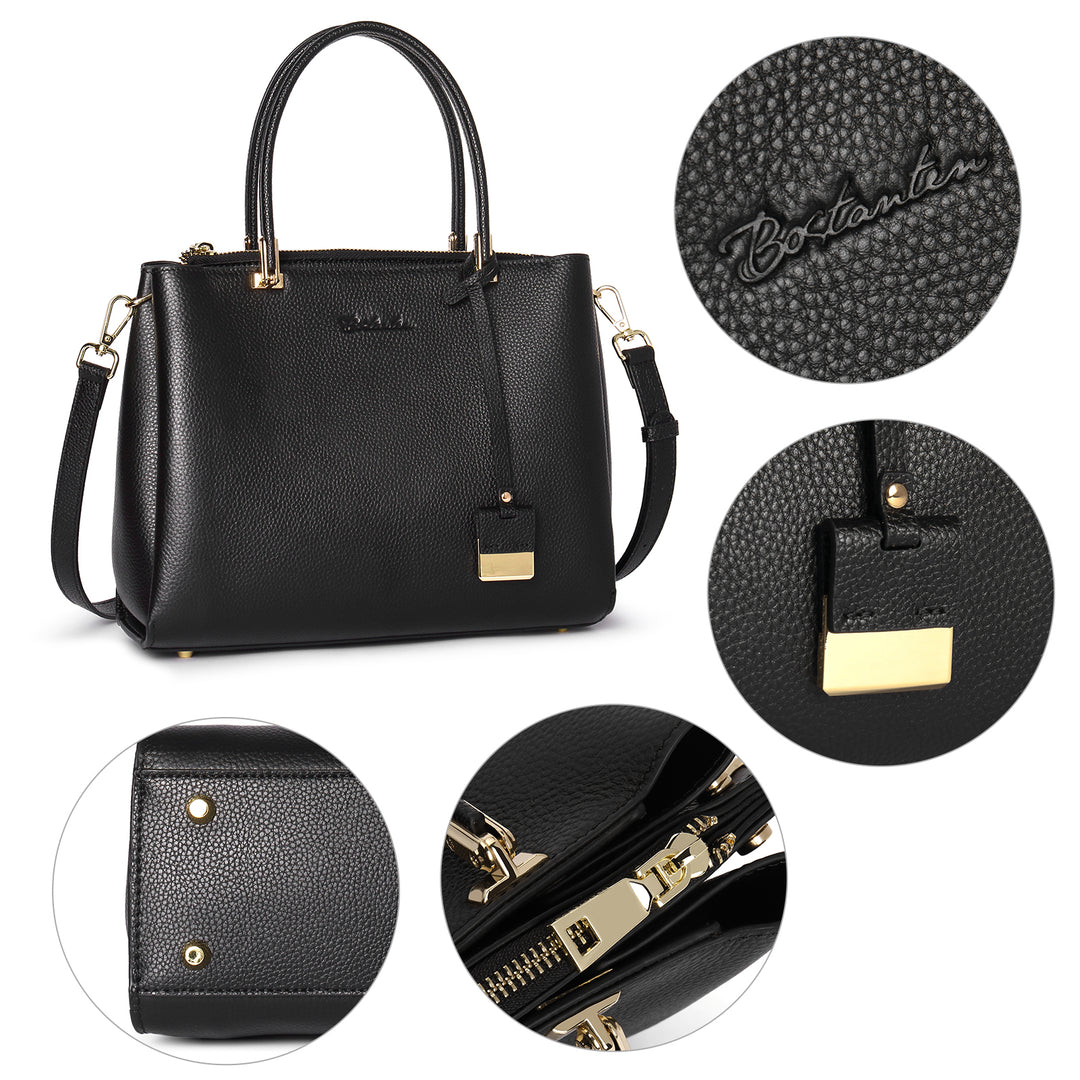 BOSTANTEN Handbags for Women Genuine Leather Designer Satchel Purses Top Handle Shoulder Bag Triple Compartment - BOSTANTEN