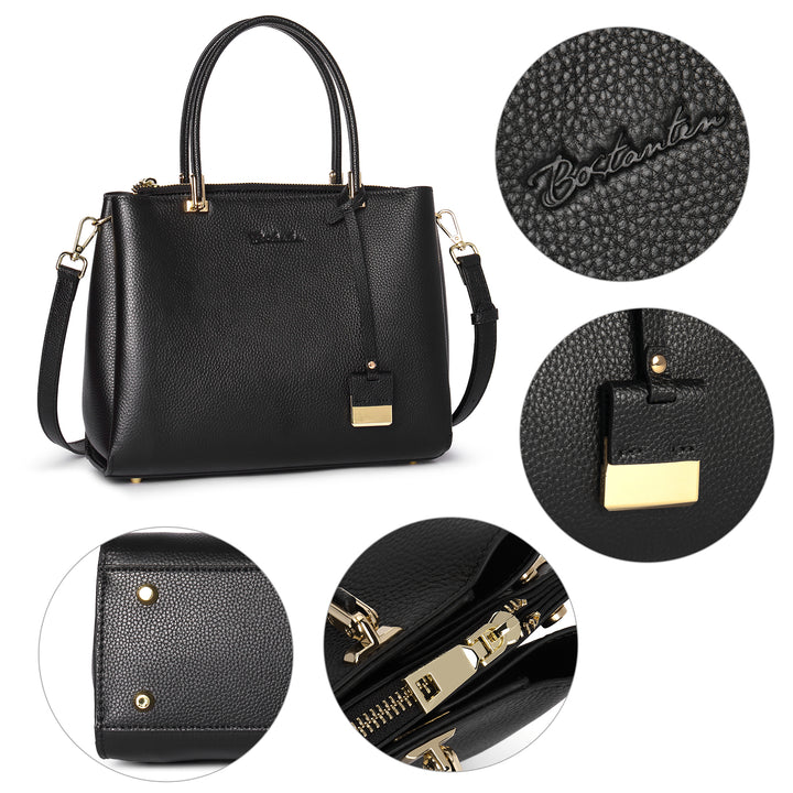 BOSTANTEN Handbags for Women Genuine Leather Designer Satchel Purses Top Handle Shoulder Bag Triple Compartment - BOSTANTEN